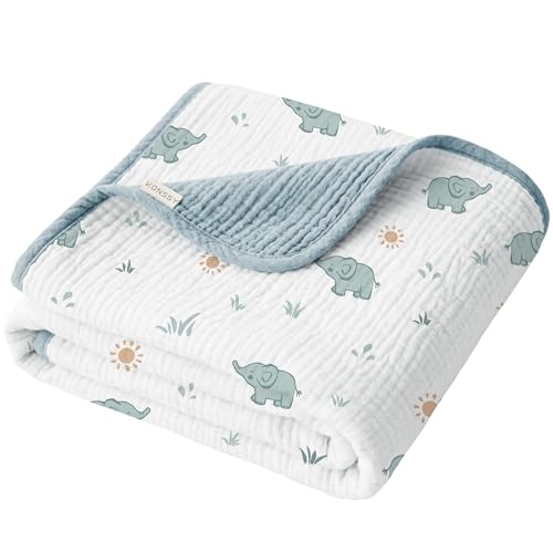 Image of Konssy Muslin Baby Blankets, Super Soft 100% Cotton Crib Blanket | Soft Lightweight Nursery Swaddling Wrap for Girls Boys, Infant Toddler, 40 X 36 In, Elephant