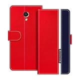 UOGNADGD Lederhülle Kompatibel mit Meizu M6S 2018 Klappbares Portemonnaie-Hülle mit Magnetverschluss Ständer & Kartenfächern stoßfestem Schutz (Rot)