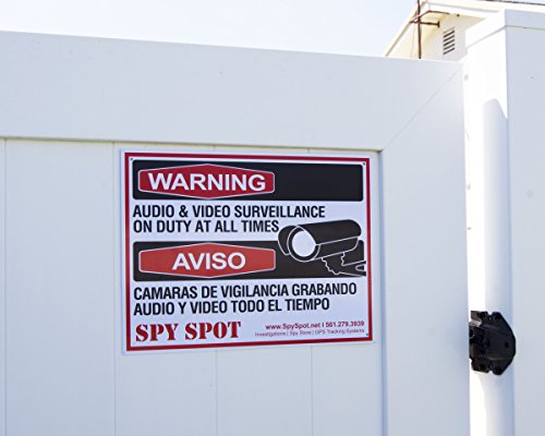 Placa CCTV de plástico Warning Audio and Video Surveillance on Duty At All Times em inglês/espanhol