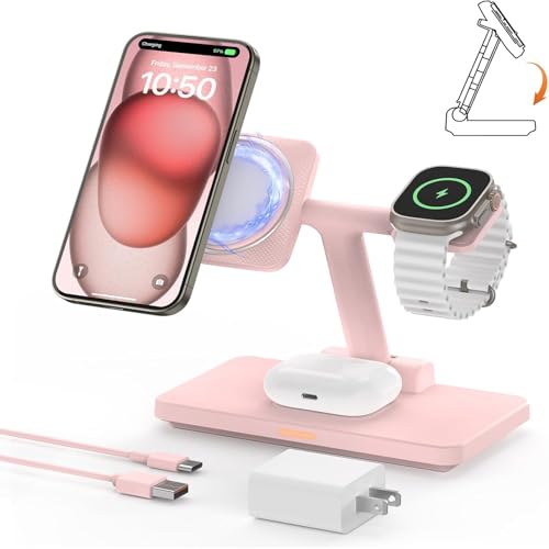 3 in 1 Magnetic Charging Station Portable: JoyGeek Foldable MagSafe Wireless Stand for iPhone 17 Pro...