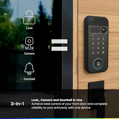 myQ Secure View™ 3-in-1 Smart Lock with 2K HDR Video Doorbell Camera, Face Access, Fingerprint Access, PIN & App Control — Intelligent Entry with Built-in Camera, Color Night Vision & Two-Way Audio thumbnail 3