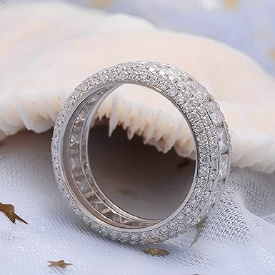 Drizzle Jewels 3.00Ct Princess Cut Lab Created Diamond Men's Full Eternity Wedding Ring, 14K White Gold Finish 925 Sterling Silver