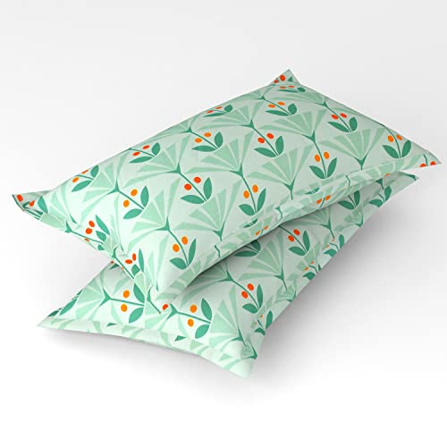 Image of HOMEKART 100% Cotton Feel Double Bed Bedsheet Set | 180tc to 220tc Soft & Breathable with 2 Pillow Covers | Wrinkle Free | for Bedroom & Gifting (Color -Green flowral, 90 x 90 Inches)