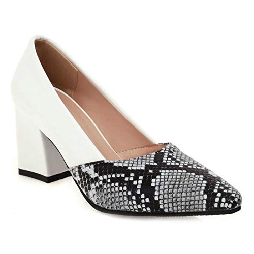 VOKLIN Women's Fashion Chunky High Block Heel Dress Pumps Pointed Toe Slip On Comfy Formal Work Office Shoes