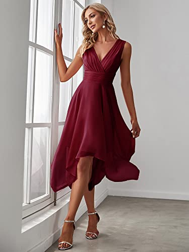 Image of Ever-Pretty Women's V Neck Pleated Waist Sleeveless Wedding Guest Dress Chiffon Irregular Hem Cocktail Dresses 03142