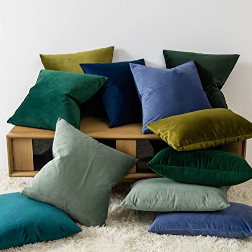 Image of JUSPURBET 24x24 Decorative Velvet Throw Pillow Covers Set of 2,Olive Green | Modern Soft Cushion Covers Cases with Invisible Zipper for Couch Sofa Bed Living Room Bedroom Home Decor