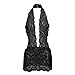 Women Sexy Lace Babydoll Dress Lingerie Plung V Halter Backless Nightgown Bodycon Flower Print Wrap Dress Nightwear Black