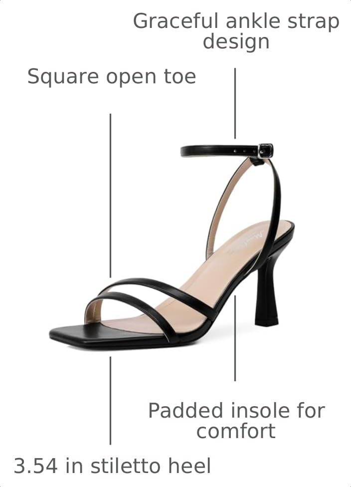 Image of Mostrin Womens Sandals Strappy Heels for Women Ankle Strap Lace Up Heels Square Open Toe Heels Tie Up Stiletto High Heeled Sandals for Prom, Party, Daily Wear
