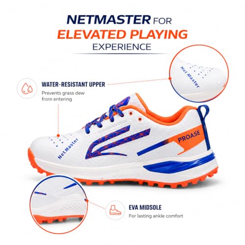Image of PRO ASE SPORT PROASE NetMaster Cricket Shoes - Rubber Studs, Water-Resistant Upper, EVA Comfort Midsole