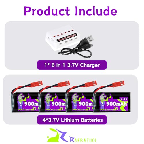 Raebatuol 3.7V 900mAh JST Plug 932540 for MJX Syma Holy Stone Sky Viper RC Quadcopter Drone X56W X400 X400W X300C X400C X800 HS110 HS200 S670 V950hd S1750 V2450 with Chargrer