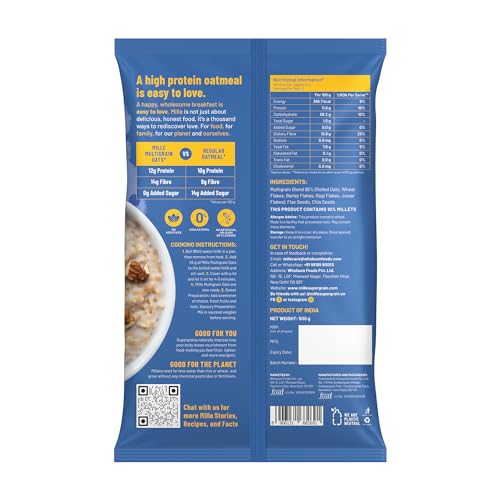 Image of Mille Zero Added Sugar Breakfast Combo | Millet and Oats & Classic Pancake | Instant Multigrain High Protein Breakfast Cereal | Pack of 2 | 500 + 250g
