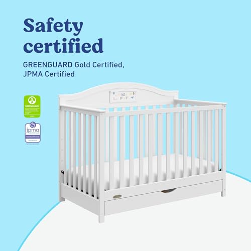 Graco Story 5-in-1 Convertible Crib with Drawer, White | GREENGUARD Gold Certified Wood Crib, Converts to Toddler Bed, Daybed, Full-Size Bed, Storage Drawer, Reversible Headboard - Image 6