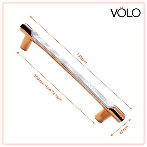 Image of VOLO Wardrobe Cabinet Handle - Sleek Pull Handle for Drawers, Wardrobes, Sliding Doors, and Cabinets in Kitchen, Bedroom, and Office (R-241) (2, Rose Gold, 160MM (8 Inch))