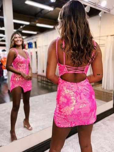 TORYEMY Short Sequin Homecoming Dresses Tight Spaghetti Straps V Neck Cocktail Party Dress for Teens2