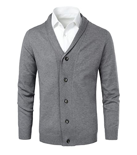 Cardigan tricoté homme col châle fini les pulls froids boutons en V gris XL
