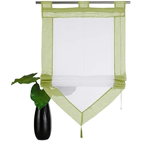 YouFia Window Curtain Roman Blinds with Tassel Voile Transparent Triangle Decorative Curtains Roller Blinds Loops Curtain W x H 120 x 140 cm Green Cover