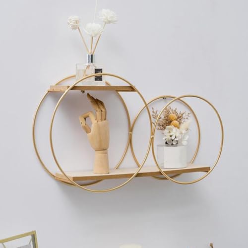 Étagère murale ronde en métal et bois pour petits objets