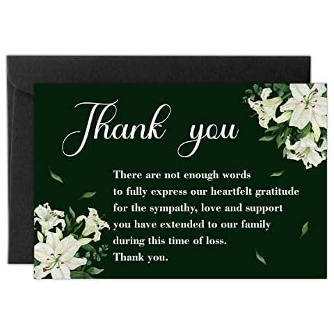 BeYumi 50Packs Funeral Thank You Sympathy Cards with Envelopes Message White Lilies Bereavement Note Memorial Cards Memorial Service Favors for Funeral Family Friends Loved Ones Celebration of Life Cover