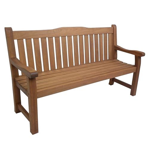 Image of BrackenStyle Boston 3 Seat Classic Wooden Garden Bench - 160cm Outdoor Patio Seating - Durable Hardwood Furniture Ergonomic Straight Backrest with Arms Rests