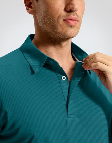G Gradual Mens Golf Shirt Short Sleeve Athletic Dry Fit Moisture Wicking Performance Lightweight Grid Summer Collared Polo Shirts for Men(Peacock Green,3X-Large) — view 5