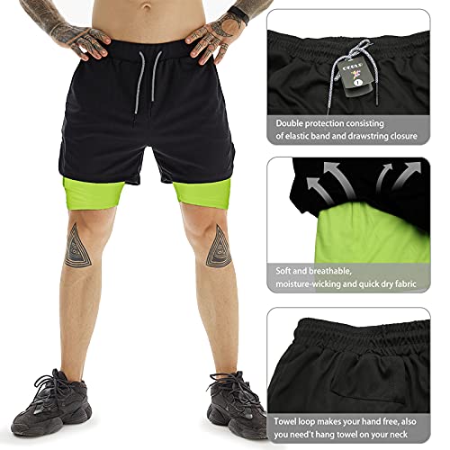 Image of OEBLD Mens Athletic Shorts 2-in-1 Gym Workout Running 7'' Shorts with Towel Loop
