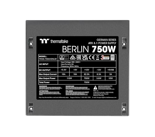 Thermaltake Berlin 750W Netzteil | ATX 3.1 | 12V-2 * 6 Pin | 80Plus Weiß Zertifiziert | geräuscharmer Betrieb | German Series – Ansicht 5