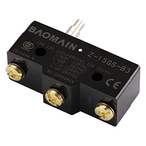 Baomain 2Pcs Z-15Gs-B3 General Purpose Basic Switch, Slim Spring Plunger, Screw Terminal, 0.5Mm Contact Gap, 15A Rated Current #TOP2