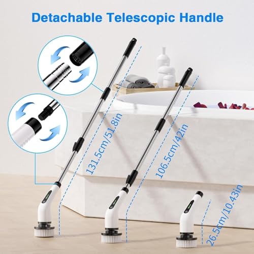 Image of 7 in 1 Multifunction Electric Spin Scrubber IPX7 Cordless Automatic Cleaning Brush Supplies for Bathroom with Long Handle for Bathroom, Car, Window, Corner, Tiles Tough Stains