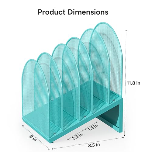 Image of File Organizer for Desk, File Folder Organizer with 5-Section Vertical Rack, Suitable for Home Office Document Organization and Storage (Blue)