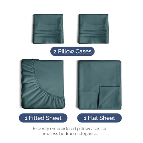 Image of Queen Size 4 Piece Sheet Set - Ultra Soft & Cooling Bed Sheets - Deep Teal | Fits 8 Inch to 16 inch Mattress, Wrinkle Free & Fade Resistant with Deep Pockets, Breathable, Comfy Hotel Luxury Bedding