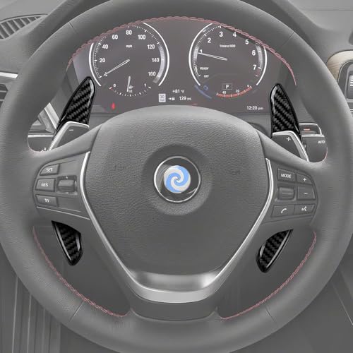 Image of 2PCS Steering Wheel Paddle Shifter Extensions Trim Carbon Fiber Decal Shift Paddle Blade Sticker Compatible with BMW 2 3 4 X1 X2 X3 X4 X5 X6 Accessories - 5 6 Series NOT FIT (Black)