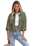 Woitury Womens Waffle Knit Short Length Jackets Cropped Button Down Lightweight Y2K Cadigan Army Green S