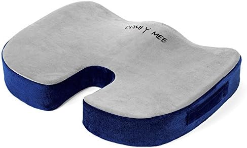 Comfy Mee Coccyx Orthopedic Memory Foam Office Chair and Car Seat Cushion for Back Pain and Sciatica Relief (Gray+blue)
