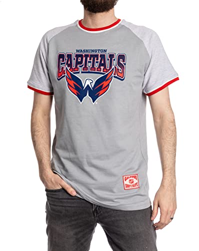 Calhoun NHL Surf & Skate Mens Retro Style Reverse Terry Contrast Trim Short Sleeve T-Shirt - The Coastal Collection (Washington Capitals, Large)