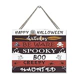 Impresión: el letrero de madera colgante de Halloween con diseño envejecido añade encanto a cualquier habitación de la casa. Ideal para ti o es un gran regalo para amigos o familiares