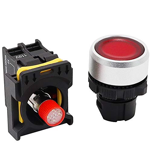 Mxuteuk Red Led Light Voltage 110V-220V 22Mm 1Nc Waterproof Ip65 Spst Momentary Push Button Switch 10A 600V La155-A1-01D-R #TOP2