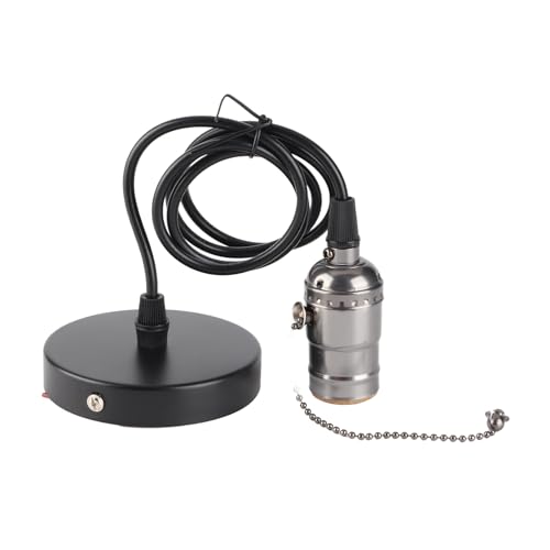 Nikou E26 - Lámpara colgante vintage con interruptor de cadena de tracción, base de lámpara para montaje en techo (negro)