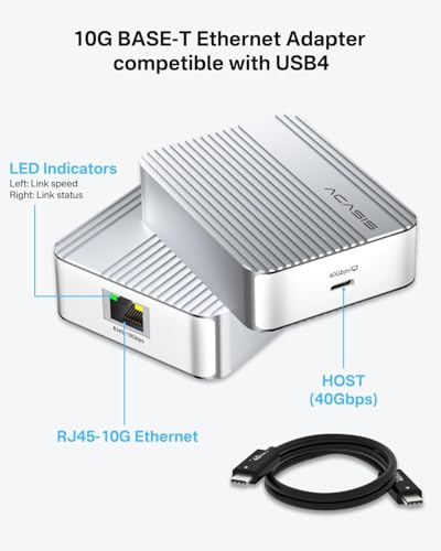 Image of ACASIS USB C to 10G ethernet Adapter Network Compatible only Thunderbolt 3 /4 /USB4 Aluminum Alloy RJ45 to USB C Supports10 /5 /2.5 /1Gbps /100Mb /s for Mac /Windows