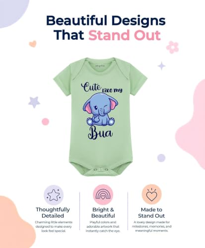 Image of ARVESA Baby Romper Bua Theme for Baby Boy and Baby Girl Cotton 0-12 Months Design No 972 - Cute Like My Bua