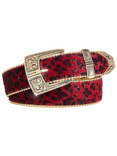 Yalice Women Leopard Belt Western Cowgirls Belts Gold Buckle Fashion Ladies Waist Belt for Dress Jeans