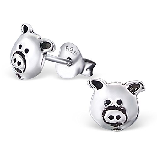 Pig Earrings, Stering Silver 925, Oxidized Finish, Small (E20527)
