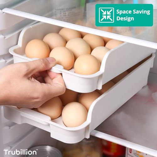 Image of EggDeck Stackable Egg Tray Set of 3,45 Egg Storage,15 Slots Per Tray,Space-Saving Organizer for Fridge,White Matte Finish,Tabletop & Cabinet,BPA-Free,Durable,Detachable,Freezer Safe (White)