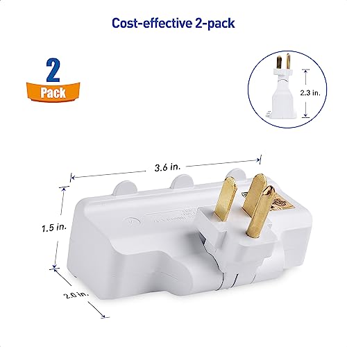 [Ul Listed] Cable Matters 2-Pack 3 Outlet Grounded 180 Degree Swivel Wall Tap In White (Swivel Outlet, 3 Plug Outlet Adapter, Multi Plug Outlet, Outlet Extender) #TOP6