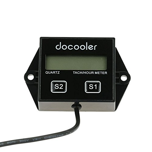 Digital Hour Meter Tachometer, Docooler Digital Tachometer for Small Engine, Hour Meter Gauge Resettable Inductive for Racing Motorcycle