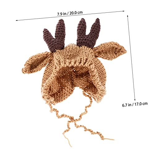 Winter Warm Knit Hat with Adorable Antler Design Thick Woolen Cap for Newborns Months Skin Friendly Thermal Beanie for Boys and Christmas Photo Prop Brown3