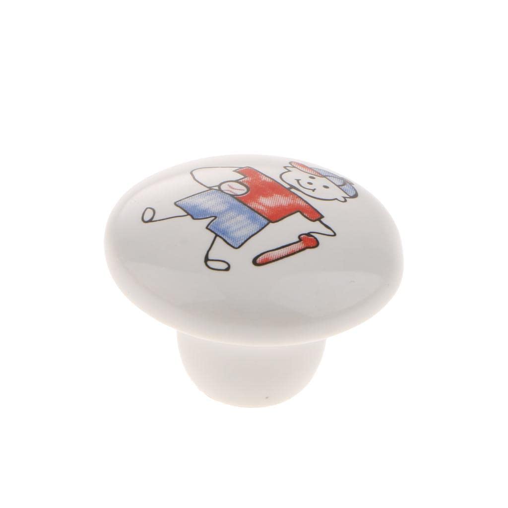 Cartoon Ceramic Single Hole Round Wardrobe Kitchen Door Knob Baseball boy-picture-12