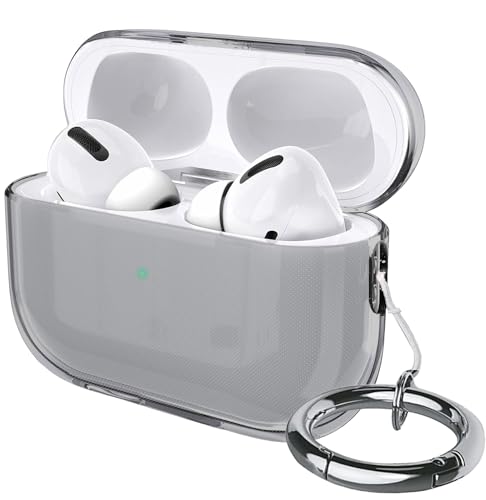 USTIYA Capa para AirPods Pro 2ª geração 2022 capa protetora transparente chaveiro proteção sem fio funda de carregamento (claro) (Cinza/Preto)