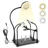 Dritte Hand Löten, Entlötstation Magnetische Löthilfe Helfende Hand mit 4 Flexible Armen 6X Lupe Licht und Mechanischer Tragarm Löthalterung Helping Hands für Schweißer Modellbau Handwerk