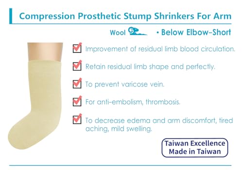 Image of Wool Prosthetic Stump Shrinkers for Arm-Below Elbow -Short, Compression, Warmth, Amputee arm sleeve, 20-30, Taiwan Excellence S /M