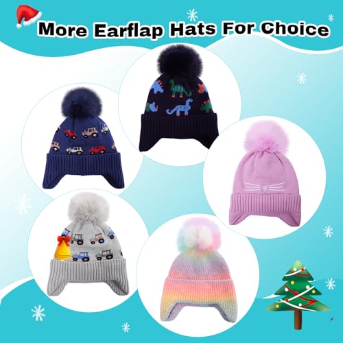 Image of ACTLATI Kids Beanie with Ear Flaps for Boys Girls Pom Knit Hats Fleece Lining Winter Outdoor Skull Snow Ski Cap Age 2-10